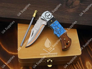 Couteau pliant professionnel fait main en acier Damas cuivré, pointe clip, pour chasse, camping, EDC, avec étui et aiguiseur, support OEM/ODM - Product Image 2