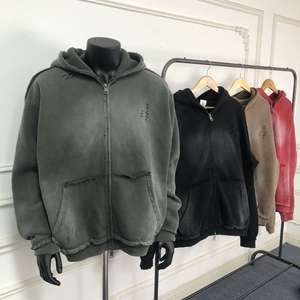 Ventes en gros de sweats à capuche unis de haute qualité, 400 g/m², poids lourd, sans motif, avec logo personnalisé, sweats à capuche surdimensionnés à fermeture éclair pour hommes - Product Image 1