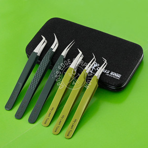 Bulk Custom Logo Lash Tweezers 45° Fiber Tip Curved Classic Eyelash Extension Tweezer with Silicone Caps <b>Tool</b> - Product Image 1