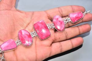 Premium Grade Thulite <b>Bracelet</b> Silver Plated S. F. <b>GEMS</b> EGL Certified Rajasthan Yellow & Brown Jewelry - Product Image 4