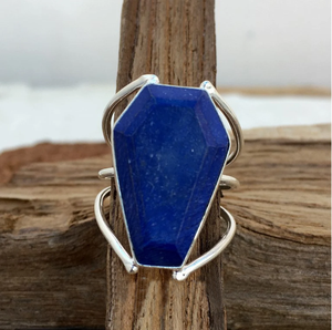 Coffin Shape <b>Lapis</b> <b>Lazuli</b> <b>Ring</b> Natural Blue Gemstone Handmade Sterling Silver <b>Ring</b> Boho Statement Jewelry Gift for Her/Him - Product Image 4