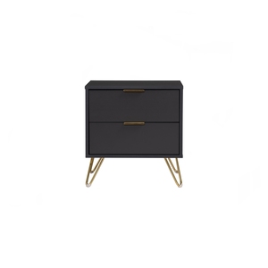 Table de chevet moderne noire en stock, avec deux tiroirs de rangement, en panneaux de particules, pour chambre et salon - Product Image 3