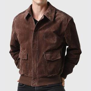 Flight Suede Brown A-2 Bomber Aviator Leather <b>Jacket</b> Turn-down Collar <b>Zipper</b> Closure - <b>Jacket</b> Brown - Product Image 2