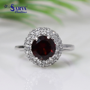 Natural <b>Garnet</b> Halo <b>Ring</b> 925 Sterling <b>Silver</b> Red Gemstone Cubic Zirconia Accents Elegant Engagement Wedding Fine Jewelry - Product Image 1
