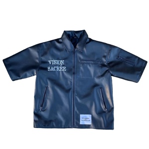 Vestes personnalisées pour hommes Blouson aviateur de travail de haute qualité Blouson zippé à manches courtes Veste en cuir PU brodée Chemise en cuir pour homme - Product Image 1