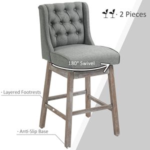 Set di 2 Sgabelli da Bar Girevoli a 180° con Poggiapiedi in Legno Massello e Design Trapuntato a Bottoni, Altezza Seduta 30 Pollici per Uso Bar - Product Image 5