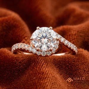 Rose Gold Plated Round Cut Halo Engagement <b>Ring</b> Women Twisted Crossover Pave Band American Diamond <b>CZ</b> Wedding <b>Ring</b> - Product Image 1