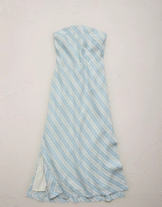 Robe sans manches rayée bleu clair pour femme avec ceinture, élégante, longueur genou, en satin, style printemps-été, confortable - Product Image 2