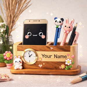 Classic Style Wooden Rectangle Desktop Multifunction Pen Holder Organizer Storage Box Wall Mount Ecowoodies at Best Price - Product Image 1