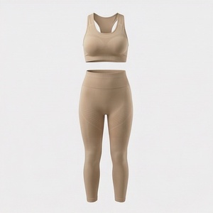 <b>Women</b> <b>Seamless</b> Yoga Set 2 Piece Racerback Crop Top High Waist Calf Length <b>Leggings</b> - Product Image 1