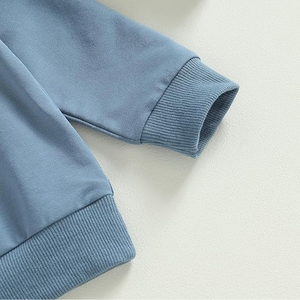 Ensemble de survêtement bleu 2 pièces pour bébés garçons, en coton uni, col rond, manches longues, tenue décontractée d'automne avec pantalon à cordon de serrage - Product Image 4