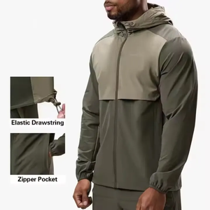 Chaqueta con Capucha y Cremallera para Hombre, Color Verde Oliva, Manga Larga, Resistente al Viento, Informal, Color Sólido, Peso Medio, Poliéster, Corte Regular, para Otoño - Product Image 1