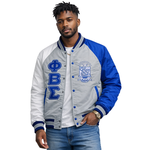 Chaqueta Bomber Gris Phi Beta Sigma, Ropa de Fraternidad Griega con Diseño Clásico, Comodidad Premium y Ajuste Elegante - Product Image 1