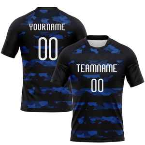 Ensemble de maillots de volley-ball sublimés personnalisés, noir, bleu camouflage, col rond, manches courtes, évacuation de l'humidité, coupe athlétique unisexe pour adultes - Product Image 2