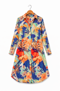 Vestido Midi Estampado Floral de Poliéster, Cuello en V, Mangas Largas, Estilo Boho, Transpirable, Casual, para Primavera, Verano y Playa - Product Image 2