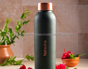 Botella de agua de gimnasio de cobre puro 100%, botella de agua Dirking para viajes y deportes con estampado indio, hecha en la India - Product Image 3