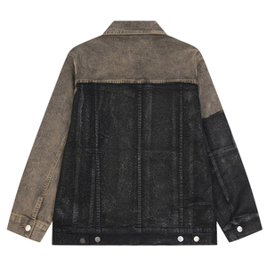 Men's Vintage Trendy Patchwork <b>Denim</b> Jacket Turndown Collar Double-Breasted Shirt <b>Coat</b> for Winter OEM Service - Product Image 1