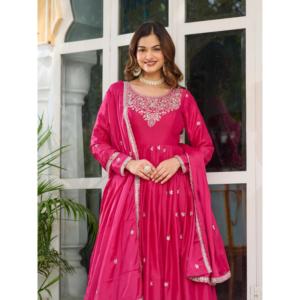 Vestido Anarkali de diseñador con hilo y secuencia de trabajo para fiestas nocturnas - Product Image 1