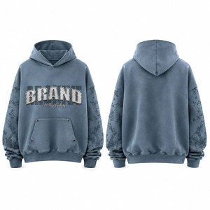 Sweat-shirt à capuche oversize de marque 100 % coton French Terry unisexe décontracté bleu automne avec poche et logo imprimé sur le devant - Product Image 1
