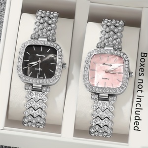 Montre élégante carrée pour femme à quartz, cadran noir, vert, rose, montre pour femme sertie de pierres, noire - Product Image 2