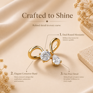 1 CTW Toi Et Moi Moissanite <b>Ring</b> Round & Pear Cut <b>Open</b> Bypass Engagement <b>Ring</b> Yellow Gold Minimalist Promise <b>Ring</b> For Women - Product Image 4