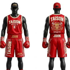 Premium 160 GSM Polyester Satin <b>Boxing</b> <b>Robe</b> Red Gold Side Panel Custom Sublimation Embroidery logo <b>boxing</b> rob - Product Image 1