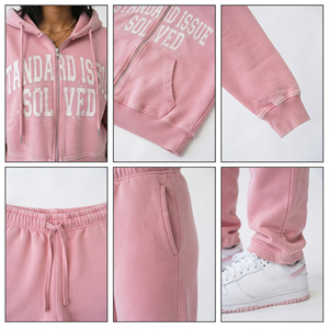 Conjunto de chándal con capucha y cremallera para mujer, de algodón, con sudadera corta y pantalones de chándal apilados, conjunto de chándal oversize para mujer, forro polar de 400 GSM - Product Image 6