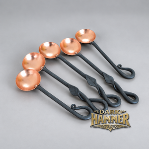 Juego de 5 Cucharas de Cobre Hechas a Mano, Cucharas de Metal Rústicas Vintage con Diseño de Hoja Trenzada para Cocina, Comedor y Servicio - Product Image 1