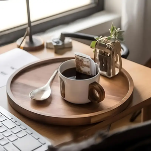 Vintage Style Round Wooden Decorative Tray Solid <b>Log</b> Serving Tray for Home, Bathroom Accessory Multifunctional Wooden Platter - Product Image 3