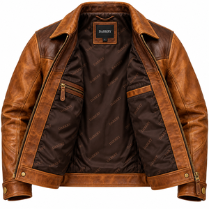 Whiskey Tan <b>Leather</b> Western Ranch <b>Jacket</b> <b>Mens</b> Dark <b>Brown</b> Yoke Waist Buckle Adjuster Custom OEM ODM Offer Provide Service Provide - Product Image 5