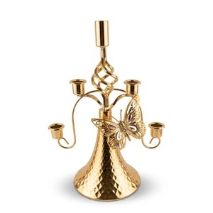 Candélabre en laiton doré avec motif papillon, porte-bougie à 4 branches, décoration d'intérieur, support à bougie en métal durable - Product Image 1