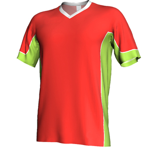 Uniforme de Fútbol Rojo con Panel Lateral en Verde Lima, Cuello en V, Sublimación, Manga Corta, Jersey de Fútbol Personalizado - Product Image 4