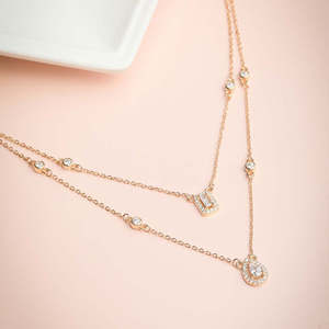 Collier en argent 925 superposé élégant de couleur rose, fait main, pour femme, à porter au quotidien, tendance pour les mariages, les fêtes, les fiançailles - Product Image 1