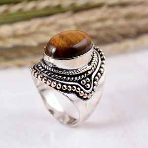 SHYAM JEWELRS Natural Tiger Eye Stone <b>Ring</b> <b>Men</b> Women 925 Sterling Silver Turkish Handmade Jewelry Oval Cabochon Boho Hippie <b>Ring</b> - Product Image 4