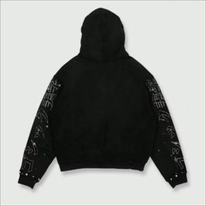 En gros, Sweat à capuche zippé personnalisé en coton épais délavé à l'acide, brodé, et Pantalon de survêtement coupe évasée, style streetwear, automne, coupe oversize, marque privée - Product Image 3