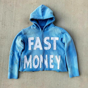 Sudadera con capucha personalizada de invierno 100% algodón con cremallera, lavado ácido, parche bordado desgastado, impermeable, transpirable, estilo urbano - Product Image 6