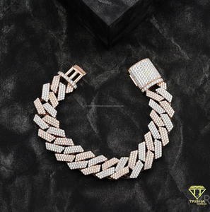 Two Tone Moissanite Diamond Cuban Link <b>Bracelet</b> Crafted in 925 <b>Sterling</b> <b>Silver</b> with Fully Iced Hip Hop Luxury Design - Product Image 4