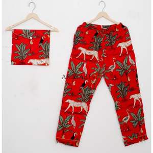 Conjunto de Pijama Corto Elegante para Mujer, Primavera-Verano, Uso Diario, Algodón Íntimo, Transpirable, Suave, de Alta Calidad, Estampado a Mano, Estilo Hippie - Product Image 3