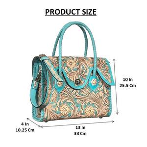 Bolso Tote de Cuero Turquesa Occidental 2026 para Mujer, Hecho a Mano, con Grabado Floral, de Cuero Genuino, con Correa para el Hombro - Product Image 2