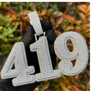 Colgante de Lujo Hip Hop Chapado en Oro con Número Personalizado y Letra Inicial, Plata 925 con Moissanita Brillante - Product Image 3