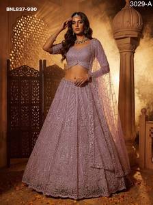 Heavy <b>Net</b> with Sequin-Motif Crystal work & Scallop Border A-Line Lehenga-Choli Collection Indian Exporter Supplier from Surat - Product Image 2