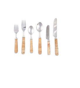 Cuchara de ratán y acero inoxidable, 5 piezas, mango de ratán, venta al por mayor, cubertería, cuchara, utensilios de cocina - Product Image 3