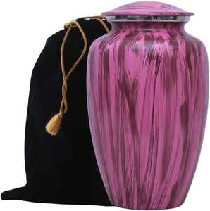 Urne funéraire artistique en verre marron et blanc avec motif goutte verticale et pochette en velours doux pour cendres - Product Image 6