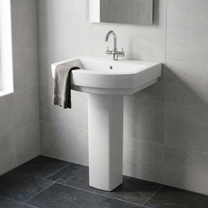Wholesale Solid Surface White Round Granite Water Resistant Villa Half Pedestal Wash Basin Sink Set - Product Image 3