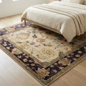 Floral Pattern Rectangle Area <b>Rug</b> Oriental Style Wool Polyester Medium Pile Hand Knotted Non-Slip Rubber Backing Living Room Use - Product Image 3