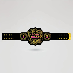 Cinturón de Campeonato de Boxeo Unisex de PU Negro con Baño de Oro, Equipo de Entrenamiento de Artes Marciales Duradero, Logotipo Personalizable - Product Image 1