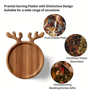 Wood Reindeer Shape Serving <b>Tray</b> <b>Round</b> Single Compartment <b>Table</b> Use Food Storage Decorative Design - Product Image 5