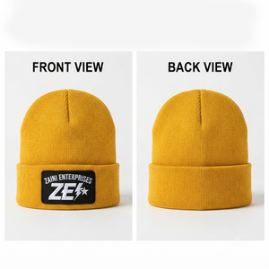Gorro de Invierno para Hombre, Premium, 100% Acrílico, 280 GSM, Cálido, con Borde, Bordado, Amarillo Mostaza, Suave y Cómodo - Product Image 1