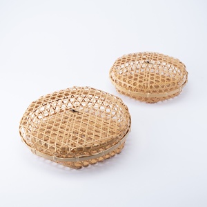Boîte bento ronde en bambou tressée à la main, conteneur de rangement, organisateur de pâtisseries et de fruits, boîtes avec couvercle en gros - Product Image 4
