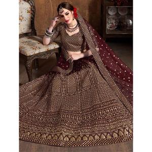 Encantadoras lentejuelas granate seda cruda ropa de recepción Lehenga Choli - Product Image 6